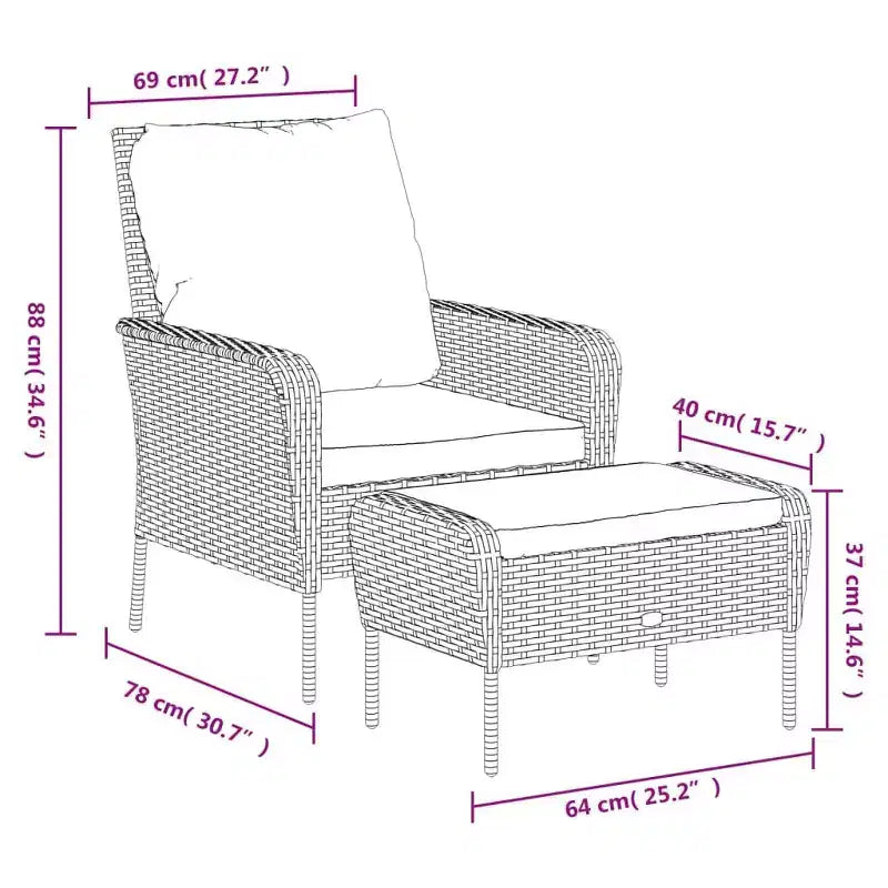 vidaXL Garden Lounge Chair with Cushions and Footstool