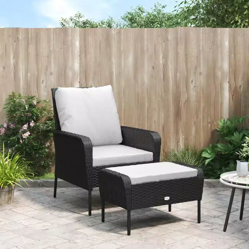 vidaXL Garden Lounge Chair with Cushions and Footstool