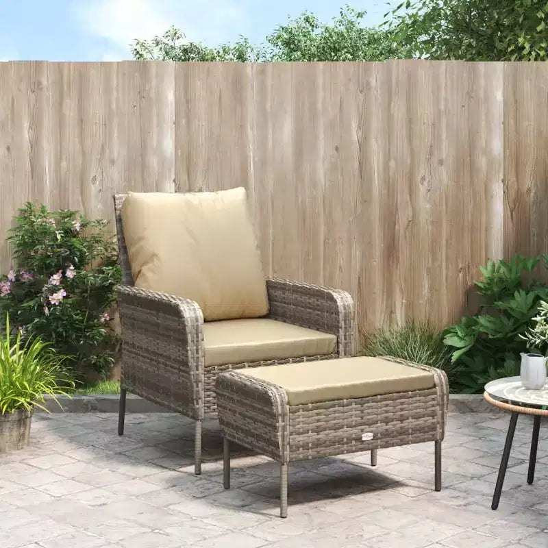 vidaXL Garden Lounge Chair with Cushions and Footstool