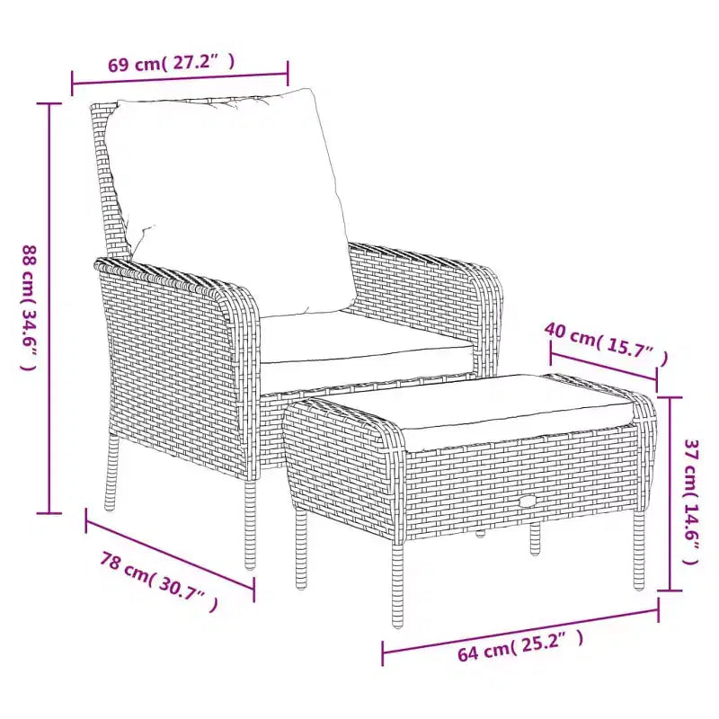 vidaXL Garden Lounge Chair with Cushions and Footstool