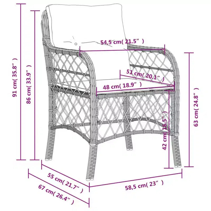 vidaXL Set di 2 Sedie da Giardino in Rattan PE Standard con Rivestimento Rimovibile