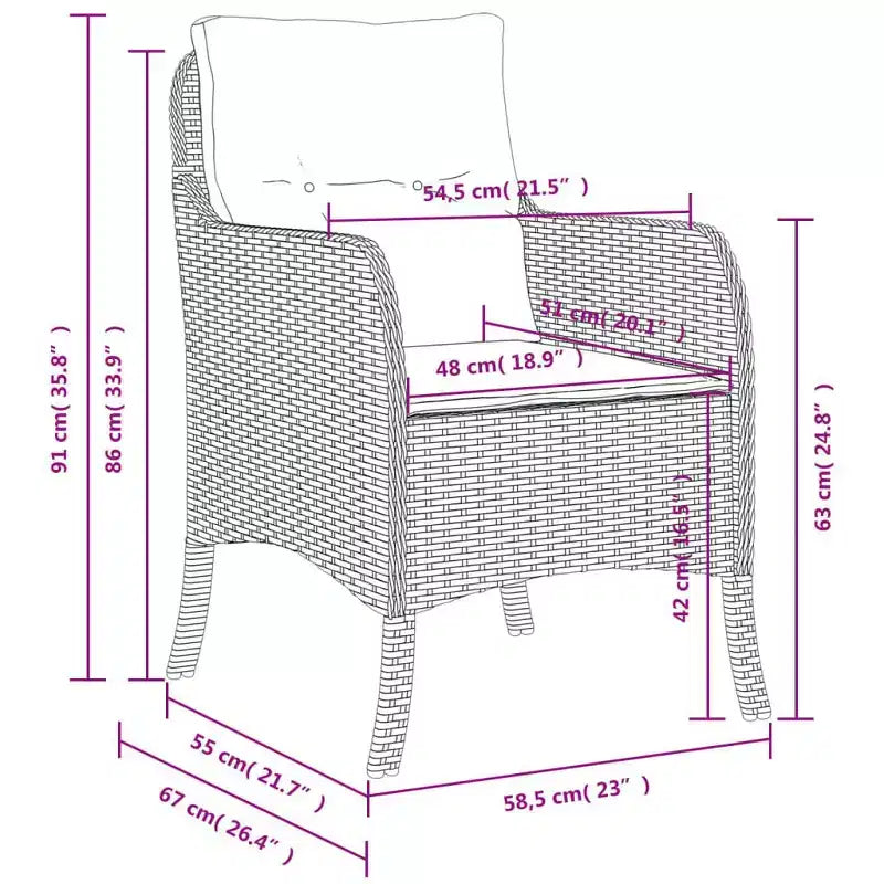 vidaXL Set di 2 Sedie da Giardino in Rattan PE Standard con Rivestimento Rimovibile