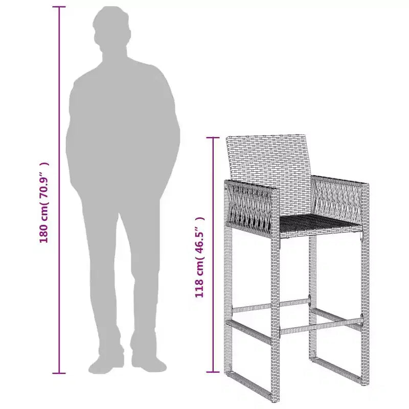 vidaXL Sgabello da Bar da Giardino in Rattan PE, Acciaio Verniciato a Polvere, 100% Poliestere