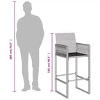 vidaXL Sgabello da Bar da Giardino in Rattan PE, Acciaio Verniciato a Polvere, 100% Poliestere
