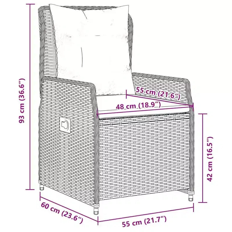 vidaXL Reclining Garden Chair PE rattan Standard outdoor chair size