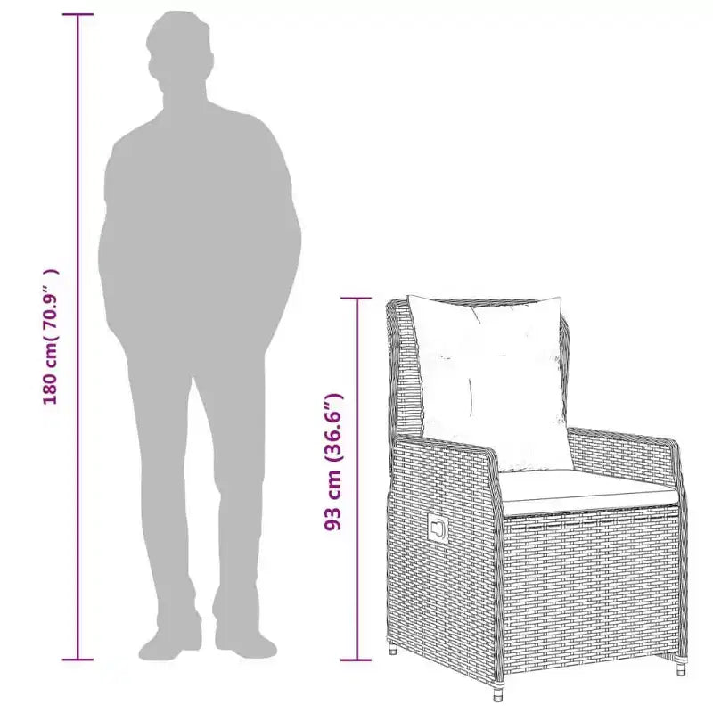 vidaXL Reclining Garden Chair PE rattan Standard outdoor chair size