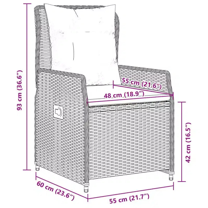 vidaXL Reclining Garden Chair PE rattan Standard outdoor chair size