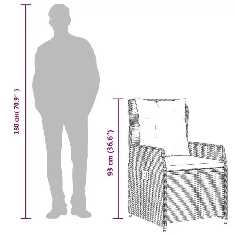 vidaXL Reclining Garden Chair PE rattan Standard outdoor chair size