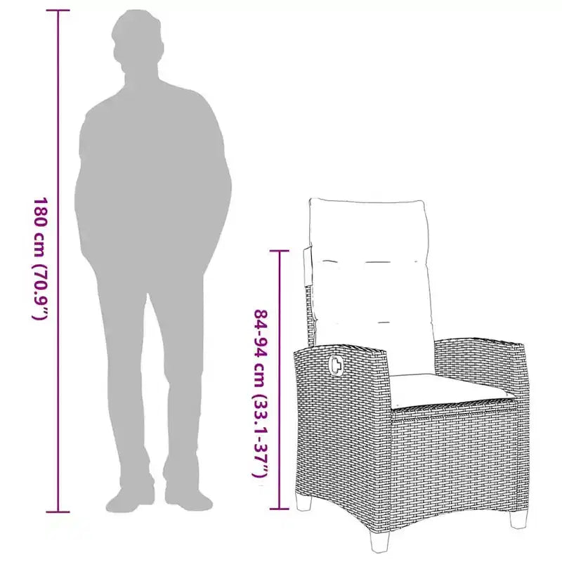 vidaXL Sedia reclinabile da giardino in polyrattan e acciaio verniciato a polvere Media