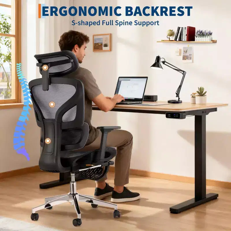 Sedia da Ufficio Ergonomica, Comoda Sedia da Scrivania con Schienale Alto e Braccioli Regolabili 3D, Sedia Girevole per Lavoro, Studio, Gaming