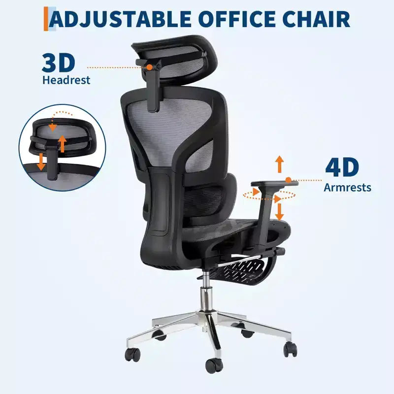 Sedia da Ufficio Ergonomica, Comoda Sedia da Scrivania con Schienale Alto e Braccioli Regolabili 3D, Sedia Girevole per Lavoro, Studio, Gaming
