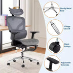 Sedia da Ufficio Ergonomica, Comoda Sedia da Scrivania con Schienale Alto e Braccioli Regolabili 3D, Sedia Girevole per Lavoro, Studio, Gaming