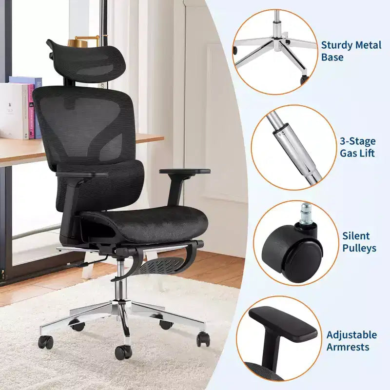 Sedia da Ufficio Ergonomica, Comoda Sedia da Scrivania con Schienale Alto e Braccioli Regolabili 3D, Sedia Girevole per Lavoro, Studio, Gaming
