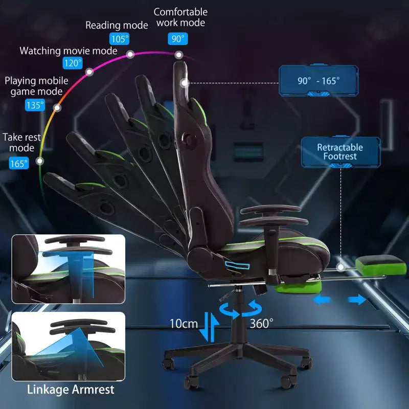 Sedia da Gaming Reclinabile per Massaggio Hoffree, Ergonomica da Ufficio per PC con Altoparlante Bluetooth e Luci RGB