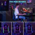 Sedia da Gaming Reclinabile per Massaggio Hoffree, Ergonomica da Ufficio per PC con Altoparlante Bluetooth e Luci RGB