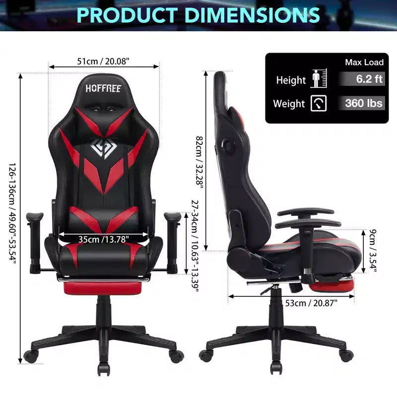 Sedia da Gaming Reclinabile per Massaggio Hoffree, Ergonomica da Ufficio per PC con Altoparlante Bluetooth e Luci RGB