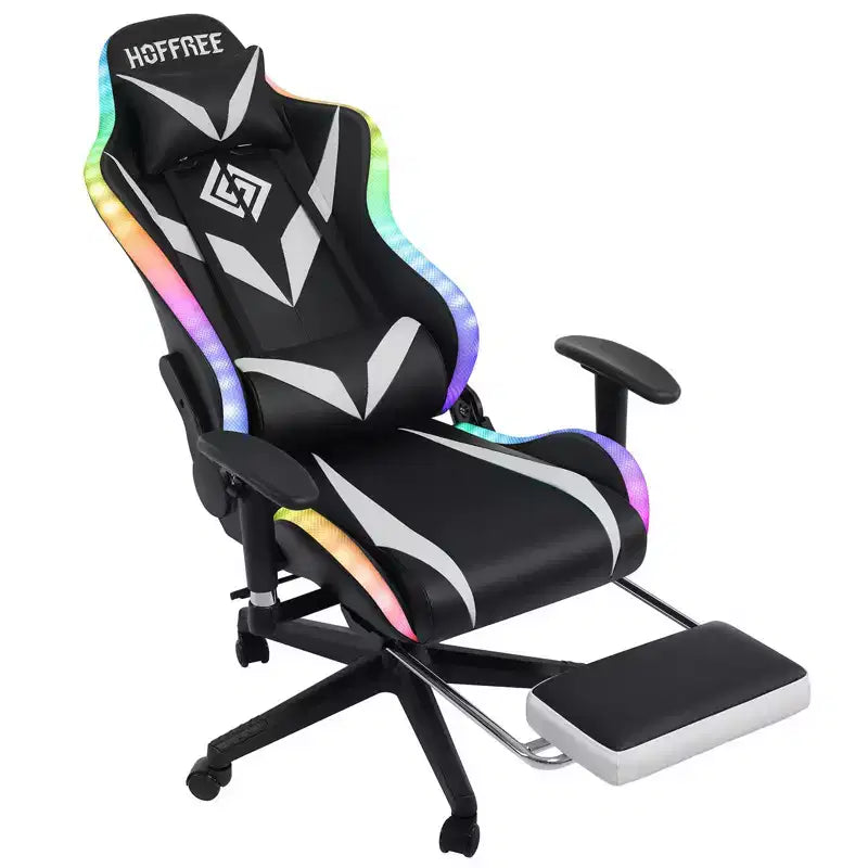 Sedia da Gaming Reclinabile per Massaggio Hoffree, Ergonomica da Ufficio per PC con Altoparlante Bluetooth e Luci RGB