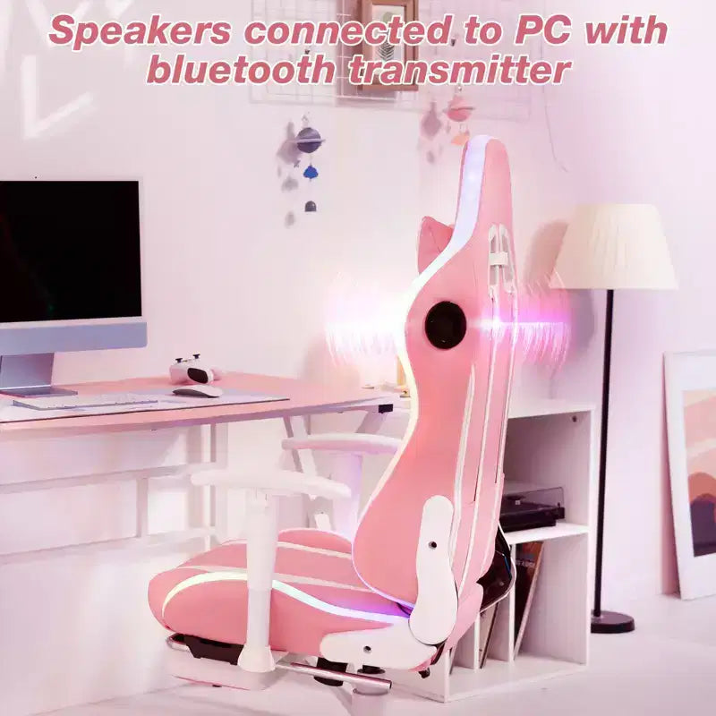 Sedia da Gaming Reclinabile per Massaggio Hoffree, Ergonomica da Ufficio per PC con Altoparlante Bluetooth e Luci RGB