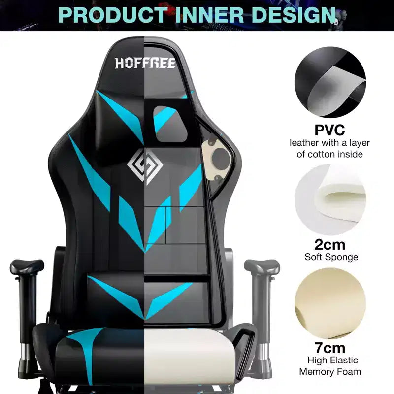 Sedia da Gaming Reclinabile per Massaggio Hoffree, Ergonomica da Ufficio per PC con Altoparlante Bluetooth e Luci RGB