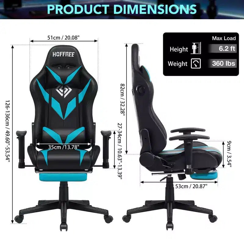 Sedia da Gaming Reclinabile per Massaggio Hoffree, Ergonomica da Ufficio per PC con Altoparlante Bluetooth e Luci RGB