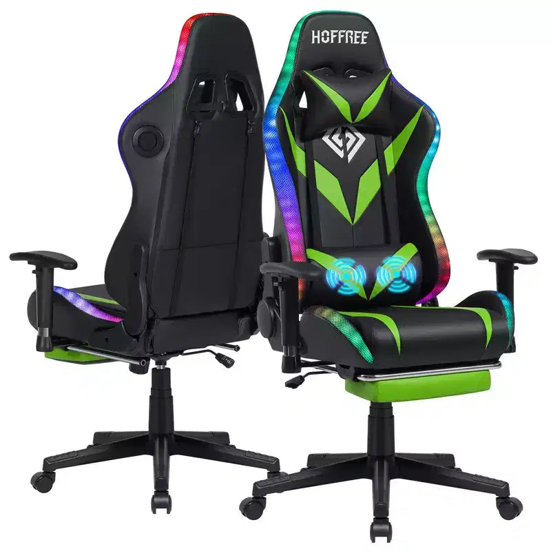 Sedia da Gaming Reclinabile per Massaggio Hoffree, Ergonomica da Ufficio per PC con Altoparlante Bluetooth e Luci RGB