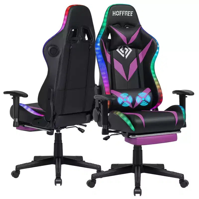 Sedia da Gaming Reclinabile per Massaggio Hoffree, Ergonomica da Ufficio per PC con Altoparlante Bluetooth e Luci RGB