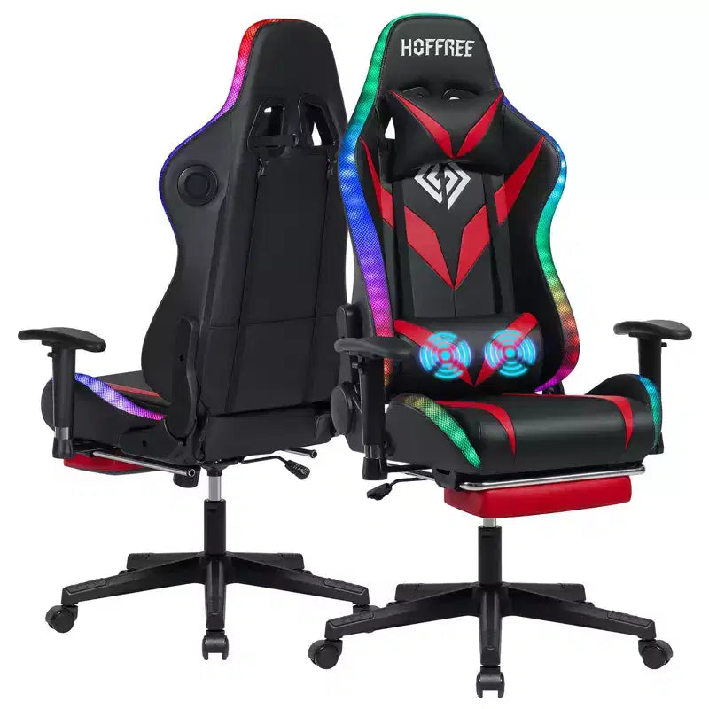 Sedia da Gaming Reclinabile per Massaggio Hoffree, Ergonomica da Ufficio per PC con Altoparlante Bluetooth e Luci RGB