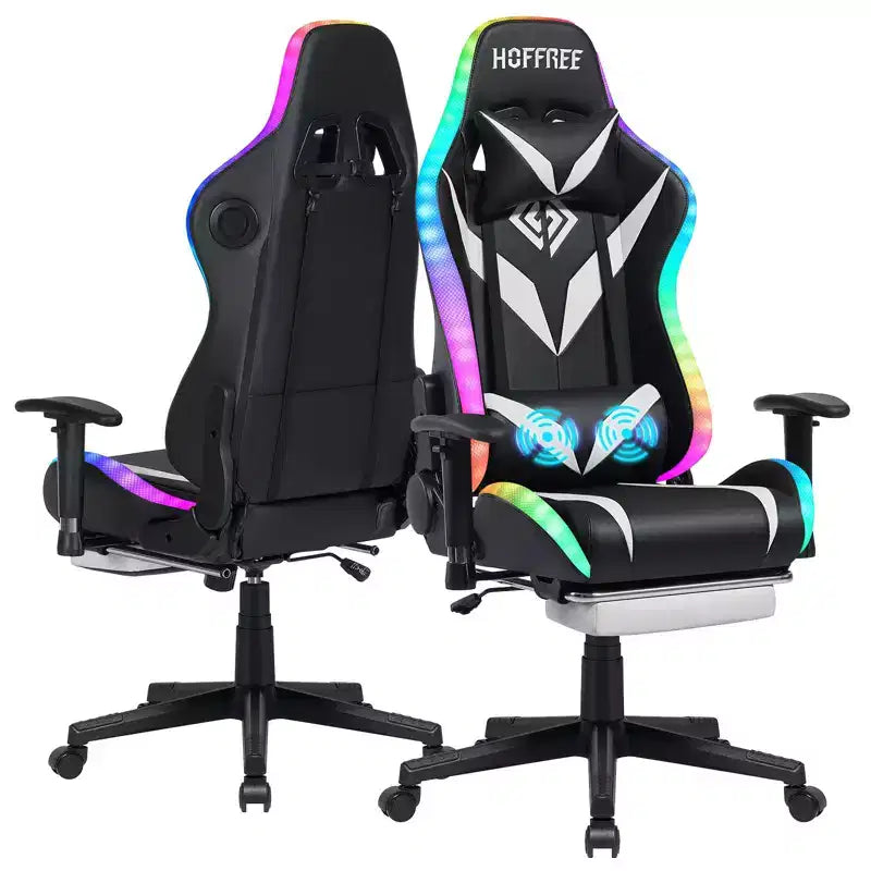 Sedia da Gaming Reclinabile per Massaggio Hoffree, Ergonomica da Ufficio per PC con Altoparlante Bluetooth e Luci RGB