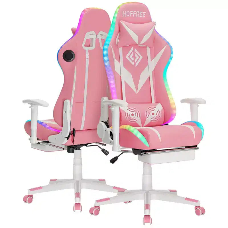 Sedia da Gaming Reclinabile per Massaggio Hoffree, Ergonomica da Ufficio per PC con Altoparlante Bluetooth e Luci RGB