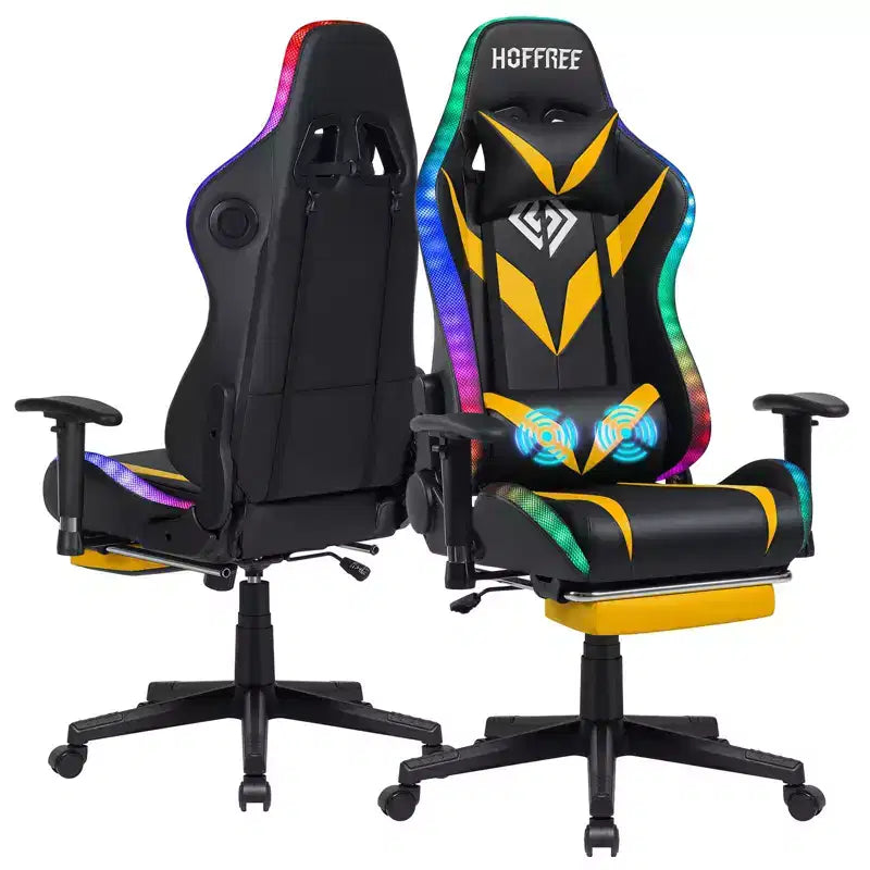 Sedia da Gaming Reclinabile per Massaggio Hoffree, Ergonomica da Ufficio per PC con Altoparlante Bluetooth e Luci RGB