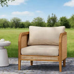 Acacia Wood Outdoor Club Chair Patio Arm Chair with Rattan Accents & Cushion, Bohemian & Mid-Century Modern Style (Set of 1/2/4) - ModernLuxe