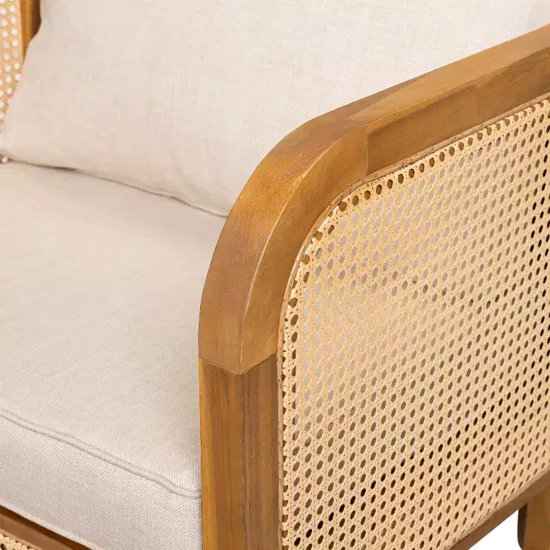 Poltrona Club da Esterno in Legno di Acacia con Accenti in Rattan e Cuscino, Stile Bohemien e Moderno di Metà Secolo (Set da 1/2/4) - ModernLuxe