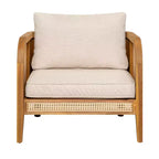 Poltrona Club da Esterno in Legno di Acacia con Accenti in Rattan e Cuscino, Stile Bohemien e Moderno di Metà Secolo (Set da 1/2/4) - ModernLuxe
