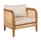 Poltrona Club da Esterno in Legno di Acacia con Accenti in Rattan e Cuscino, Stile Bohemien e Moderno di Metà Secolo (Set da 1/2/4) - ModernLuxe