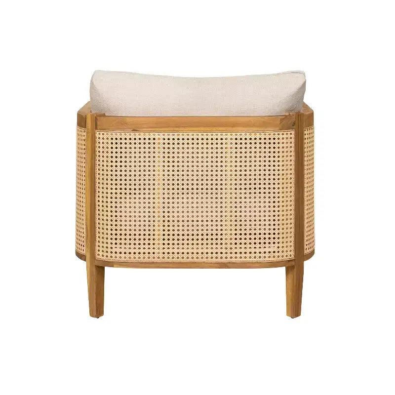 Poltrona Club da Esterno in Legno di Acacia con Accenti in Rattan e Cuscino, Stile Bohemien e Moderno di Metà Secolo (Set da 1/2/4) - ModernLuxe