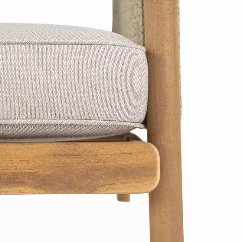 ModernLuxe Sedia da club da esterno in legno di acacia, poltrona da patio con braccioli e schienale in corda intrecciata, cuscini resistenti all'acqua, teak