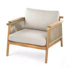 ModernLuxe Sedia da club da esterno in legno di acacia, poltrona da patio con braccioli e schienale in corda intrecciata, cuscini resistenti all'acqua, teak