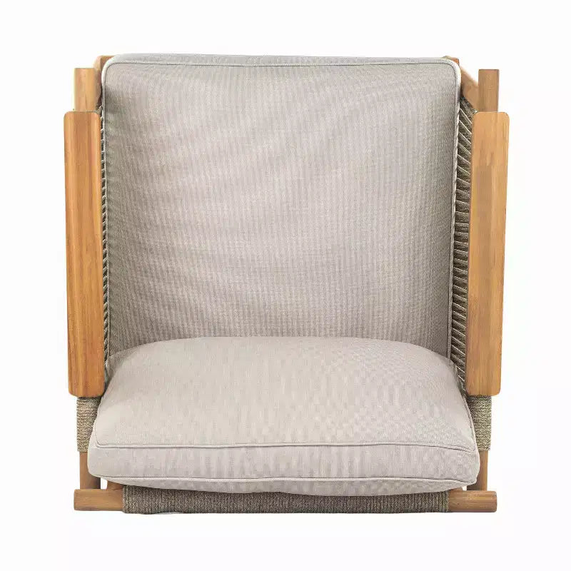 ModernLuxe Sedia da club da esterno in legno di acacia, poltrona da patio con braccioli e schienale in corda intrecciata, cuscini resistenti all'acqua, teak