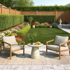 Set of 2 Outdoor Acacia Wood Club Chairs Patio Accent Chair Armchair with Cushions, Teak+Beige - ModernLuxe