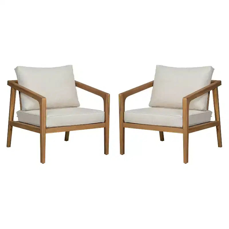 Set di 2 sedie Club da esterno in legno di acacia con cuscini, teak+beige - ModernLuxe