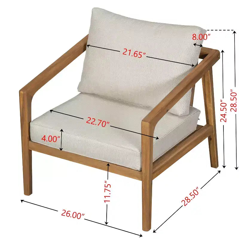 Set di 2 sedie Club da esterno in legno di acacia con cuscini, teak+beige - ModernLuxe
