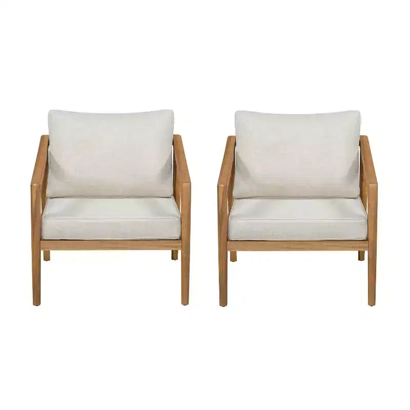 Set di 2 sedie Club da esterno in legno di acacia con cuscini, teak+beige - ModernLuxe