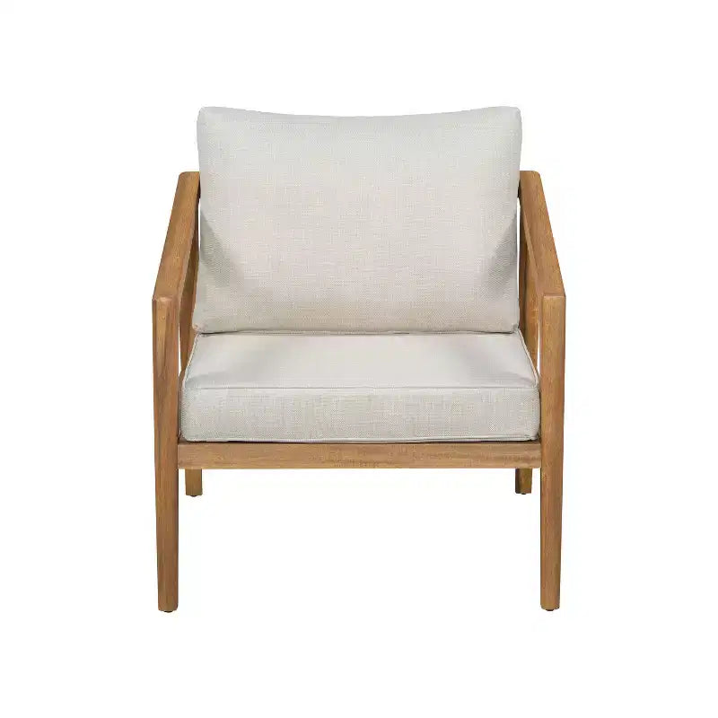 Set di 2 sedie Club da esterno in legno di acacia con cuscini, teak+beige - ModernLuxe
