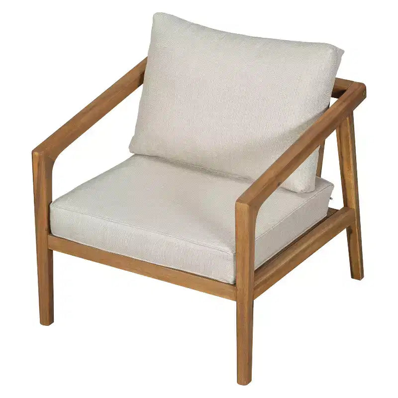 Set di 2 sedie Club da esterno in legno di acacia con cuscini, teak+beige - ModernLuxe