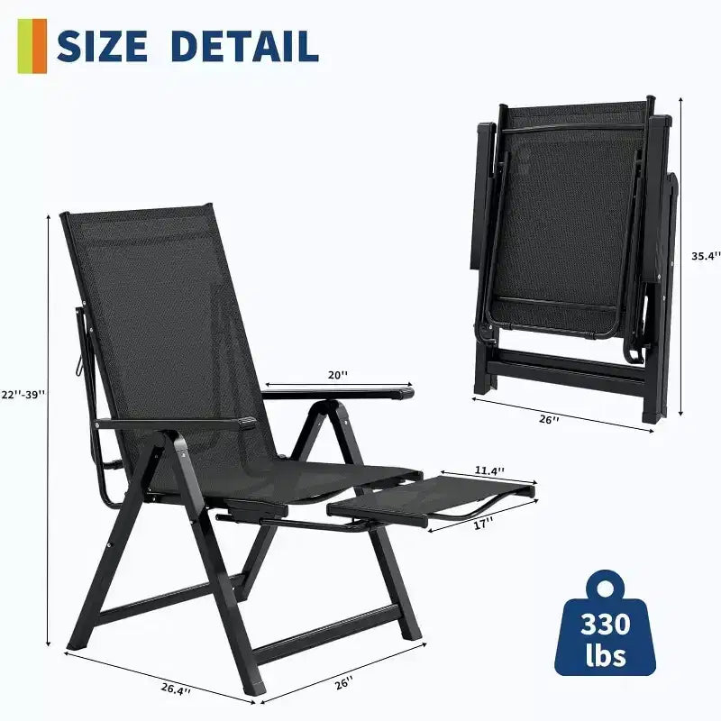 Acekool Sedie Pieghevoli da Giardino, Set da 2, Sedie Reclinabili da Esterno con Braccioli e Poggiapiedi, Sdraio Portatili per Giardino, Cortile, Piscina, Balcone