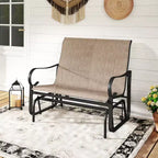 Costway Patio Gilder Bench 2-Person Fabric Rocking Chair with High Backrest Brown