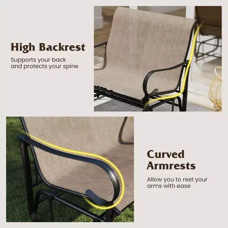 Costway Patio Gilder Bench 2-Person Fabric Rocking Chair with High Backrest Brown