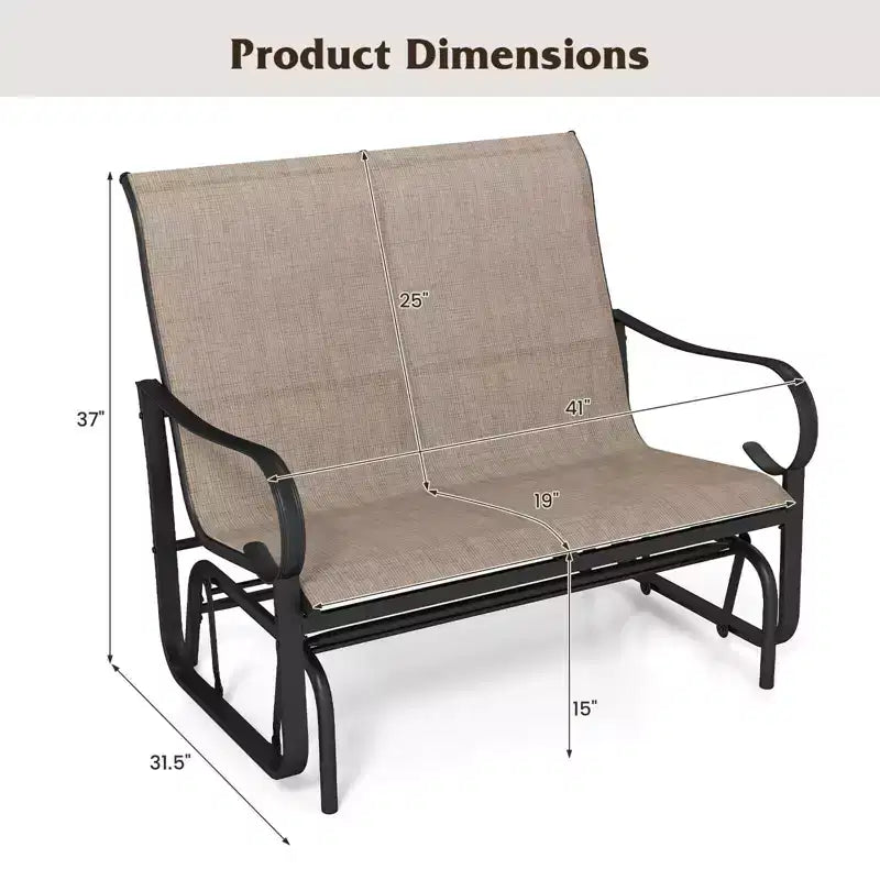 Costway Patio Gilder Bench 2-Person Fabric Rocking Chair with High Backrest Brown