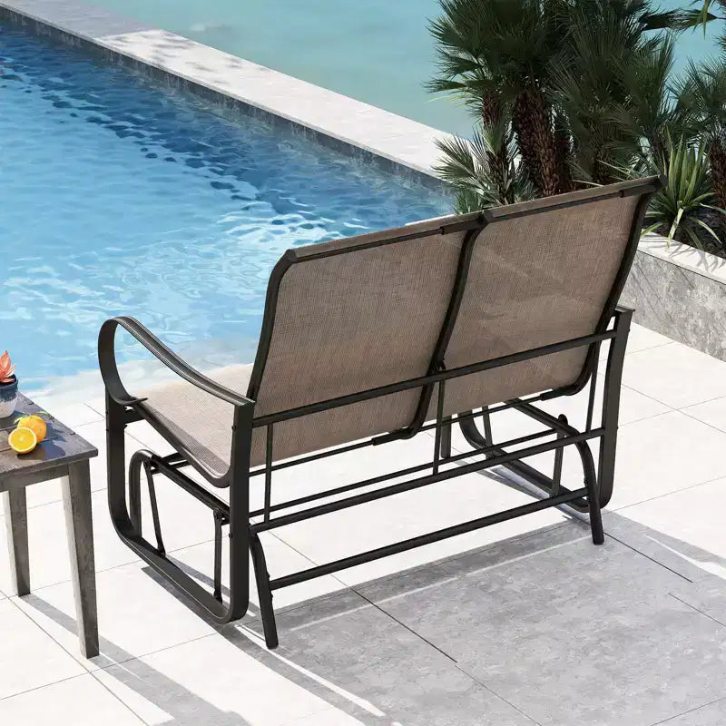 Costway Patio Gilder Bench 2-Person Fabric Rocking Chair with High Backrest Brown
