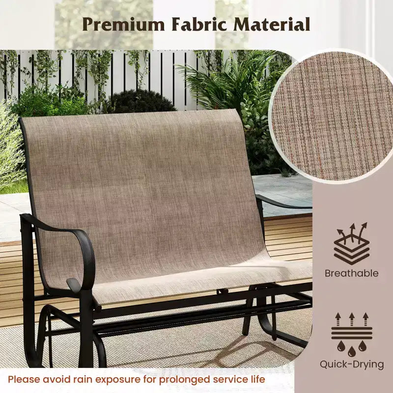 Costway Patio Gilder Bench 2-Person Fabric Rocking Chair with High Backrest Brown